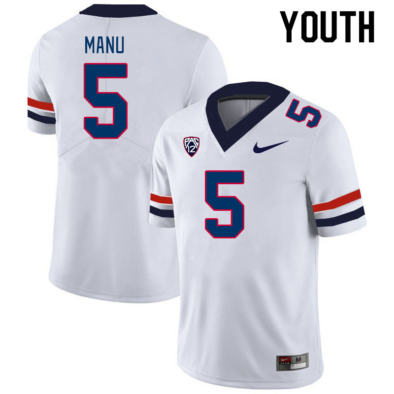 Youth #5 Jacob Manu Arizona Wildcats College Football Jerseys Stitched-White - Click Image to Close
